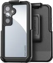 Encased Waterproof Belt Case Designed for Samsung Galaxy S24 Plus - Full Body Protective Case with Screen Protector Built-in with Holster Clip (Clear/Black) (S24 Plus)