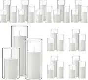 Shihanee 60 Pcs Pillar Candles and Glass Cylinder Vases Clear Cylinder Holders for Slim Pillar Candles Table Decoration (White)
