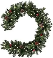 Ｗoowayo 6FT Pre-lit Christmas Garland with Lights Pine Cones, Red Berries Artificial Pine Wreath Garland Battery Powered Xmas Decorations for Xmas Tree Fireplaces Stairs Doors (1 Pcs)