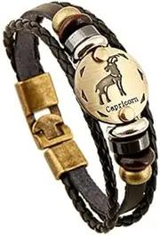 [NA] YU XIN SHANG MAO Retro 12 Zodiac Constellation Alloy Leather Hand Woven Braided Rope Bracelet Punk Chain Cuff (Capricornus)