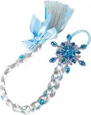 Fashion Yo Kids Girls Toddlers Blue Frozen Elsa Ponytail Hair Extension Party Hair clips Snowflake Crown Headband Hairband Costume Dress up Braided Wigs (Elsa ponytail)