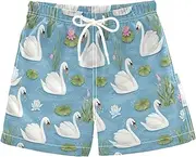 [RPLIFE] Swimming Clothes for Boys, Anti Chafe Swim Trunks Boys 2 T, White Swans Blue