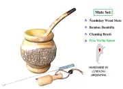 Yerba Mate Cup and Bombilla Set - Handmade in Argentina - Original Ñandubay Wood