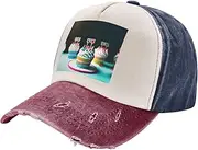 [CADREWY] Happy Birthday Cakes Print Washed Distressed Baseball Cap Vintage Adjustable Hat Suitable for Most People