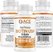 Ace Nutrition High Potency Biotin USP (D-Biotin 100,000mcg) - Superior Biotin, Organic Rice Flour, Vegetarian Capsules for Hair, Skin, & Myelin Health, Made in The USA (100mg/90 Capsules) (3)