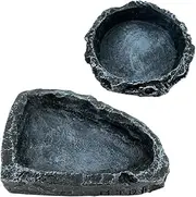 AIMALL Reptile Feeding Dish - Durable Resin Craft Turtle, Lizard, and Snake Water and Food Basin, Decorative and Practical Pet Accessory, Non-Slip Bottom, 4.53 x 3.74 x 0.98 Inches