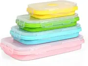 Silicone Food Storage Container Collapsible Set of 4 with Lids, 4 Size Food Storage Containers Space Saving Meal Prep Container Microwaveable Freezer Dishwasher Safe BPA Free (4 Colors)