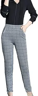 [Generic] Women Casual Stretchy Plaid Trousers Lady Checkered Pattern Slim Pants Pattern Skinny High Waisted Work Pants