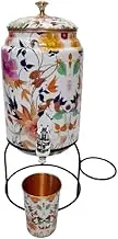 Copper Printed 5 Liter Water Cooler & Glass 300 Ml With Stand For Kitchen, Home Dispenser, Gallon Water Dispenser Copper Storage By ORNATE INTERNATIONAL., 5 Litre