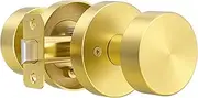 naubea Passage Door Knobs Interior, Gold Door Knob for Closet, Brushed Brass Door Knob for Hallway, Heavy Duty Round Modern Door Handle, Satin Brass