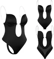 [AIMALL] Sexy Backless Bodysuit for Women, Deep U Plunge Push-Up Bra with Clear Straps, Seamless Thong Body Shaper for Evening and Party Dresses, Adjustable & Invisible Support