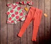 Toddler Girl Size 5T Gymboree Pretty Peach Print Ruffle Top Leggings & Headband