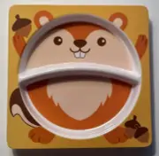 Kids Fall Thanksgiving Divided Melamine Plate Dish *2 Sections *Yellow Squirrel