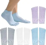 [TUONYIS] 4 Pairs Womens Toe Socks Pilates Five Finger Toe Yoga Running Socks Mini Crew Sport Socks Ladies Five Finger Running Socks.