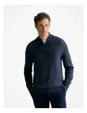 [Trenery] Wool Shawl Neck Pullover in Denim Blue