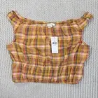 American Eagle Plaid Crop Top XS Stretchy Smocked Retro Western Festival NWT New