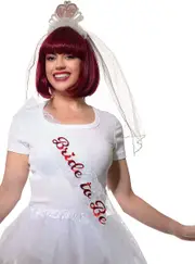 Hens Night White Lace Sash with Red Bride To Be Print