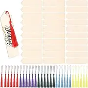 Wooden Bookmarks Blank - Craft Bookmarks with Tassels - 30X Rectangle Wooden Book Marks, Hangable Tag with Tassels for Decoration Craft