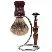 Parker 45R Shave Set - Safety Razor, Stand & Redwood Pure Badger Shave Brush