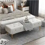 Bed End Bench Upholstered Tufted Bench with Padded Seat, Footrest Foot Stool with Sturdy Metal Leg, Leather Bench for Bedroom Living Room Entryway Bedroom Bench(Light Grey,120**40 * 43cm)