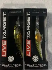 (LOT OF 2). LIVE TARGET YELLOW PERCH 3 5/8”. 11/16oz. METALLIC NIP