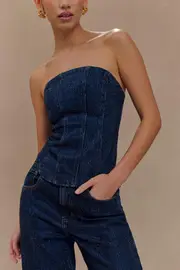 Monte Strapless Diamante Denim Corset - Midnight Blue