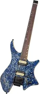 EART Headless Electric Guitar Double Shake Travel Guitar Small But Full-scale Guitar Ultra-Light For Travel and PerformanceMetal Rock Guitar Instrument (blue)