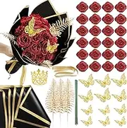 Artificial Glitter Roses Bouquet - 24 Pack DIY Glitter Bouquet Kit Fake Shiny Rose with Stem Eternal Floral for Graduation Wedding Bouquet Anniversary Birthday Gifts for Valentine's Day, Mother's Day