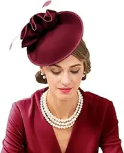 [HIMESPORT] Vintage Pillbox Cap Fascinators Horse Racing Festival Hats for Women Wedding Elegant Church Wool Felt Floppy Fedora