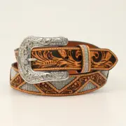 New! Women's Angel Ranch Leather ZIG ZAG FLORAL TOOLED BELT w/ Stones 4 SIZES!