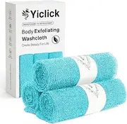 Yiclick Exfoliating Washcloth Towel [3 Pack], Japanese Exfoliating Bath Wash Cloth for Body Exfoliation, Korean Back Scrubber Washer for Shower, African Net Sponge Brush Loofah Exfoliator (Blue)