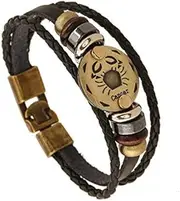 [NA] YU XIN SHANG MAO Retro 12 Zodiac Constellation Alloy Leather Hand Woven Braided Rope Bracelet Punk Chain Cuff (Cancer)