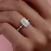 2Ct Emerald-Cut Moissanite Solitaire Engagement Ring 14K White Gold Plated