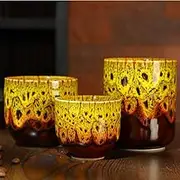 3PCS Handmade Ceramic Tea Cups Kiln Changing Glazed Teacup Chinese Japanese Tumbler Teacups Gong Fu Tea Cup Set of 3 for Office Home Tea Lovers Gifts Yellow