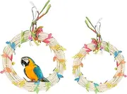 Parakeet Swing, Perch Ring for Bird, Interactive Multifunctional Cage Ring Swing Toy with Leaves for Parrot Conure Cockatiel Parakeet