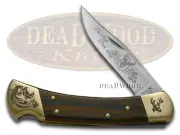 Buck 110 Folding Hunter Knife Ten Point Buck Ebony Wood Stainless Pocket Knives