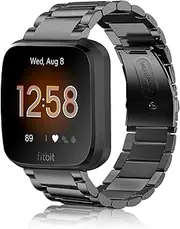 [FINTIE] Metal Band for Fitbit Versa, Versa Lite Edition, Solid Stainless Steel Strap Wristband Business Bracelet for Fitbit Versa and Special Edition and Lite Edition Smartwatch, Black