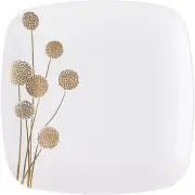 7.25 in Square White Plastic Plates Dinner Plate with Gold Dandelion Print China