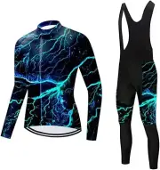 (USA Seller) Lighting Women's Cycling Long Sleeve Set Bicycle Shirt + Bib Set