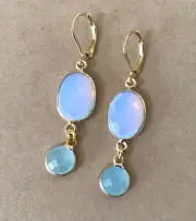 Opalite Chalcedony gold plated Sundance charm drop earrings Artisan Jewelry