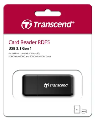 Transcend 創見 RDF5 高速USB 3.1 SD記憶卡雙槽讀卡機-黑(TS-RDF5K)