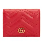 【GUCCI 古馳】466492 經典GG MARMONT MATELASSE系列絎縫紋牛皮金屬雙G LOGO暗釦短夾/零錢包(紅色)