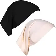 [wlertcop] 2 Packs Women Hijab Undercap Cotton Tube Cap Hijab Breathable Hijab Cap Underscarf Hijab Scarf for Women Muslim Headscarf Headwrap Black UnderCap for Hijab Underscarf Cap Hijab under caps for women