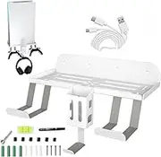 PS5 Wall Mount Kit - 6 in 1 Playstation 5 Wall Mount with 2 Way Magnetic Charging Cable, Detachable Controller Holder & Headphone Hanger, with Non-Slip Mat, White PS5 Mount Holder