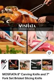 MOSFiATA 8" Carving Knife and 7" Fork Set Brisket Slicing Knife. SUPER SHARP!!