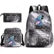 Lilo Stitch Backpack Three-Piece Set School Bag Kids For Boy Girl Gift_y Starry grey