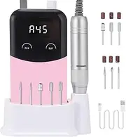 Cordless Nail Drill Machine ,OBEEGOO Rechargeable Nail Drill 40000RPM Portable Electric E File Electric Acrylic Nail File Tools for Gel Nail ,Nail Beauty Salon with Holder (Pink)