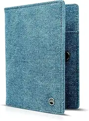 [Snazzy Hawk] RFID Travel Passport Holder – Slim Credit Card & Document Organizer, Boarding Pass Wallet, Denim Eco Plane Essential Case Cover for Men Women, Blue Denim, Vintage