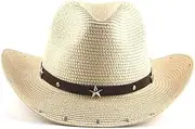 [LAIFEKE] Men Women Cowboy Hat Wide Brim Panama Hat Straw Hat Summer Beach Sun Hat