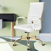 ALFORDSON High Back Gold White Office Desk Chair with SGS Listed Gas Lift & Padding, PU Leather Home Ergonomic Office Chair Height Adjustable, Computer Gaming Chair for Home Office, Max 150kg Loading